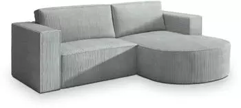 Masseno Sorela P R-S Ecksofa L-Form mit Schlaffunktion & Bettkasten, Kordstoff, Hellgrau (SORELA P R-S POSO 55)