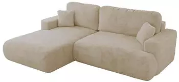 MKS Meble OVO L Ecksofa mit Schlaffunktion & Bettkasten, Creme Pl&uuml;sch, L-Form, 271x195cm