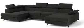 Masseno Rubano L-S Ecksofa U-Form mit Schlaffunktion & Bettkasten, Schwarz (RUBANO L-S MONOLITH 95)