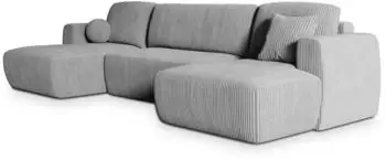 Masseno Sentum P Ecksofa U-Form Schlaffunktion Hellgrau Kordstoff (SENTUM P POSO 55)