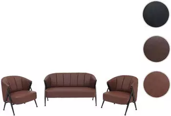 Mendler HWC-P30 Wohnzimmer-Set 2er-Sofa 2x Sessel Kunstleder rostrot (118691a)