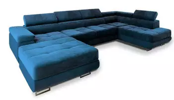 Masseno Casone R-S Wohnlandschaft U-Form Velours Blau mit Schlaffunktion 345x90x202cm (CASONE R-S)