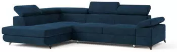 Masseno Favien L-S Ecksofa L-Form mit Schlaffunktion & Bettkasten, Blau (FAVIEN L-S MONOLITH 77)