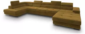 Masseno Toriva L-S Wohnlandschaft U-Form Velours Gelb mit Schlaffunktion (TORIVA L-S MONOLITH 48)