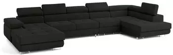 Masseno Velora R-S Ecksofa U-Form mit Schlaffunktion & Bettkasten, Schwarz, 419x90x202cm (VELORA R-S MONOLITH 95)