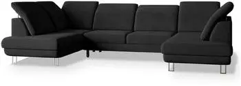 Masseno Teramo Ecksofa U-Form Schlaffunktion Bettkasten Schwarz Velours (TERAMO MONOLITH 95)