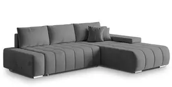 Masseno Alese R-S Ecksofa L-Form mit Schlaffunktion & Bettkasten, Velours, Grau, 265x185cm (ALESE R-S)