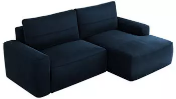 MKS Meble Belluno Ecksofa L-Form Velvet Dunkelblau mit Schlaffunktion & Bettkasten (Belluno)