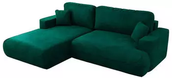 MKS Meble OVO L Ecksofa mit Schlaffunktion & Bettkasten, Velvet, Dunkelgr&uuml;n, 271x195cm (Monolith 37)