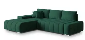 Masseno Alese L-S Ecksofa mit Schlaffunktion, Velours, Grün, 265x185cm (Alese L-S)