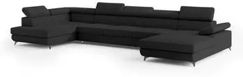 Masseno Montiva Wohnlandschaft U-Form Boucl&eacute; Schwarz mit Schlaffunktion & Bettkasten (MONTIVA L-S QUELLE 100)