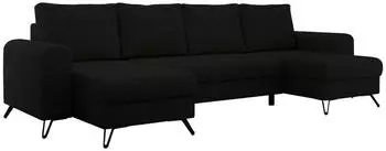 MKS Meble Axel U Ecksofa U-Form mit Schlaffunktion, Boucle Schwarz, Metallbeine