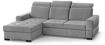 Beautysofa Alex Mini Ecksofa mit Schlaffunktion & Bettkasten, L-Form links, Hellgrau (Voss 07)