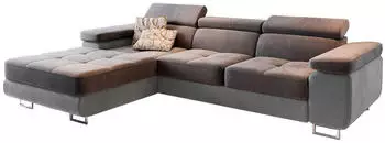 Masseno ELMA L-S Ecksofa L-Form mit Schlaffunktion & Bettkasten, Velours, Grau, 280x205cm (ELMA L-S MONOLITH 85 + MONOLITH 84)