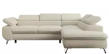 MKS Meble Peter L Ecksofa L-Form Beige Boucl&eacute;, Schlaffunktion, Bettkasten, Kopfst&uuml;tzen (273x208cm)