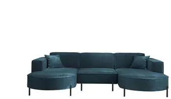Fun Möbel Valencia U-Form Wohnlandschaft Stoff Noel, Blau