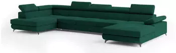 Masseno Montiva Wohnlandschaft U-Form Schlaffunktion Gr&uuml;n (MONTIVA L-S MONOLITH 37)