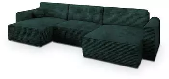 Masseno Fento Ecksofa U-Form Kordstoff Gr&uuml;n mit Schlaffunktion & Bettkasten (FENTO TILIA 39)