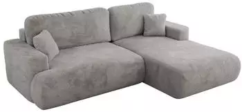 MKS Meble OVO L Ecksofa mit Schlaffunktion & Bettkasten, Hellgrau Pl&uuml;sch, L-Form, 271x195cm
