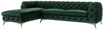 S-Style M&ouml;bel Cleo Chesterfield Ecksofa L-Form Samt Flaschengr&uuml;n, Ottomane links, 305x200cm
