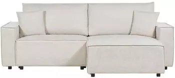 Beliani Karila Ecksofa 3-Sitzer mit Schlaffunktion und Stauraum, Stoff, Beige, Links (Karila)