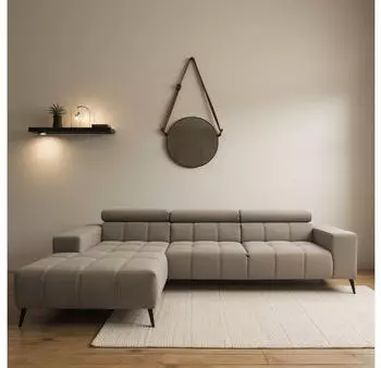 Domo Polsterm&ouml;bel Trento Ecksofa L-Form, 100% Polyester, Grau (Stone), 287x175cm