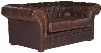 Kauf-Unique Chesterfield Ledersofa 2-Sitzer Clotaire Vintage Leder braun