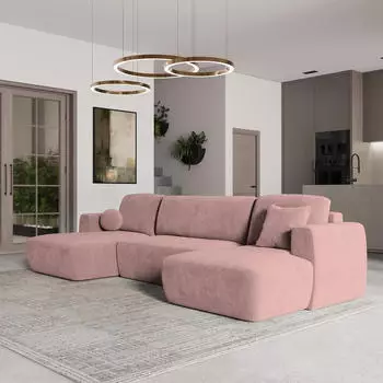 Masseno Sentum K Ecksofa U-Form mit Schlaffunktion, Rosa Pl&uuml;sch (SENTUM K KRONOS 27)