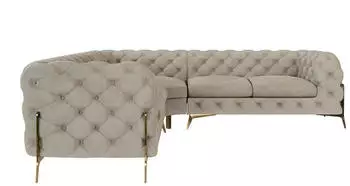 S-Style M&ouml;bel Nova Chesterfield Ecksofa Samt, Creme, Goldene Metallf&uuml;&szlig;e, 264x264cm (Nova)