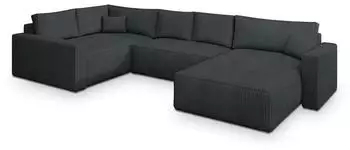 Masseno VELAMI L-S Ecksofa U-Form Kordstoff Graphit mit Schlaffunktion (VELAMI L-S POSO 34)