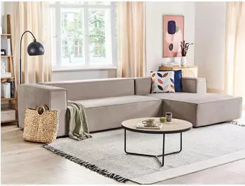 Beliani Vernon Ecksofa 3-Sitzer Samt Taupe Chaiselongue links