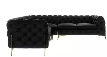S-Style M&ouml;bel Nova Chesterfield Ecksofa Samt Schwarz Goldene Metallf&uuml;&szlig;e 264x264cm