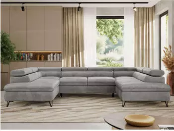 MKS Meble Pablo U Ecksofa U-Form 6-Sitzer Schlaffunktion Hellgrau Velvet (PABLO U)