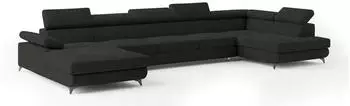 Masseno MONTIVA Wohnlandschaft U-Form Velours Schwarz Schlaffunktion (MONTIVA R-S MONOLITH 95)
