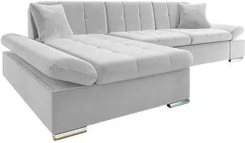 Mirjan24 Malwi Premium Ecksofa L-Form mit Schlaffunktion und Bettkasten, Textil, Silber (278x161cm)