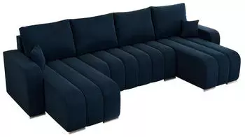 MKS Meble Kirasso U Ecksofa U-Form mit Schlaffunktion und Bettkasten, Dunkelblau Velvet