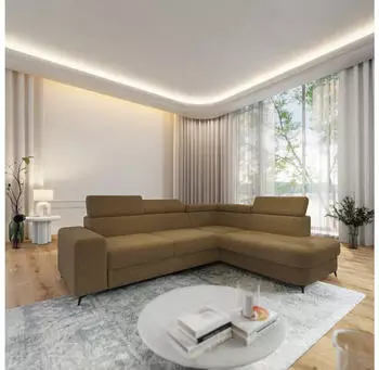 Masseno Alvoro R-S Ecksofa L-Form mit Schlaffunktion & Bettkasten, Orange, Boucl&eacute; (ALVORO R-S QUELLE 17)