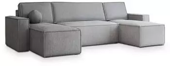 Masseno Pesano P Wohnlandschaft U-Form Hellgrau Kordstoff mit Schlaffunktion (PESANO P POSO 55)