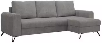 MKS Meble Hugo-lin Ecksofa Cordstoff Hellgrau mit Schlaffunktion, L-Form 242x140cm