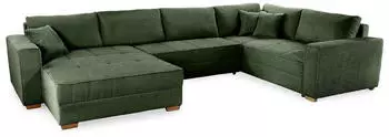 luma-home Wohnlandschaft U-Form Schlaffunktion Bettkasten Cord Gr&uuml;n (15199)