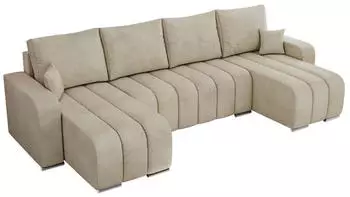 MKS Meble Kirasso U Ecksofa U-Form mit Schlaffunktion und Bettkasten, Beige Velvet (Kirasso U)