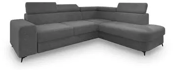 Masseno ALVORO R-S Ecksofa L-Form Boucle-Stoff Grau mit Schlaffunktion & Bettkasten (ALVORO R-S QUELLE 92)