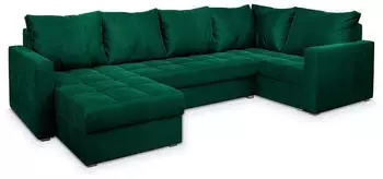 Masseno LORIVO L-S Ecksofa U-Form Pl&uuml;sch Gr&uuml;n mit Schlaffunktion & Bettkasten (LORIVO L-S KRONOS 19)