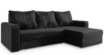 Masseno Carl Ecksofa L-Form mit Schlaffunktion & Bettkasten, Schwarz, 236x150cm (KRONOS 07)