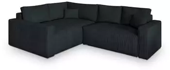 Masseno ERONIS L-S Ecksofa L-Form mit Schlaffunktion & Bettkasten, Kordstoff, Schwarz, 265x194cm (ERONIS L-S POSO 135)