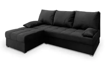 Masseno Rita M Ecksofa L-Form mit Schlaffunktion & Bettkasten, Velours, Schwarz, 200x141cm (MONOLITH 95)