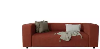 S-Style M&ouml;bel 2-Sitzer Sofa Cord-Stoff Terrakotta, Wellenfederung, Massivholz
