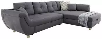 luma-home Ecksofa mit Schlaffunktion & Bettkasten, Mikrofaser Grau, 330x207cm (15230)