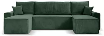 Beautysofa Hektor U Wohnlandschaft mit Schlaffunktion Cordstoff Dunkelgrün 318x94x152cm (Poso 14)