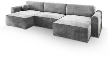 Masseno Fento M Ecksofa U-Form Hellgrau Velours mit Schlaffunktion (FENTO M MONOLITH 84)